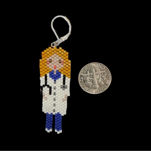 Handcrafted beaded drop earrings physician in white coat and scrubs stethoscope - Picture 1 of 6